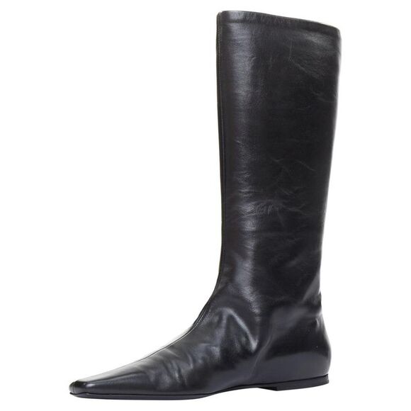 Pre Loved The Row Vintage Leather KneeHigh Square Toe Boots Women black | black - Picture 4 of 8